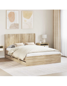 Struttura del letto con stoccaggio e testata Rovere Sonoma