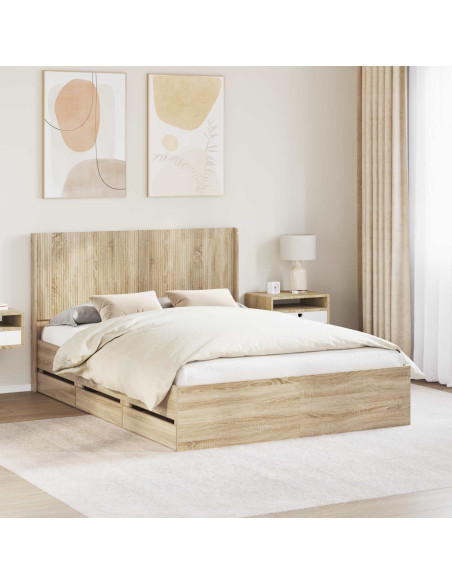 Struttura del letto con stoccaggio e testata Rovere Sonoma