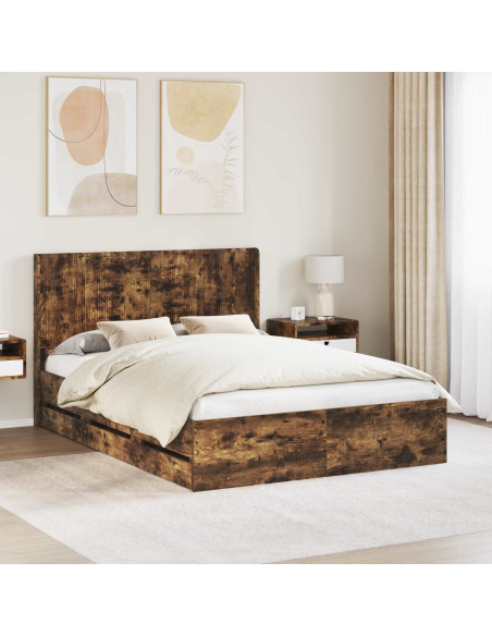 Struttura del letto con stoccaggio e testata Rovere Fumo