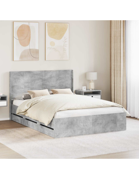 Struttura del letto con stoccaggio e testata Grigio Cemento