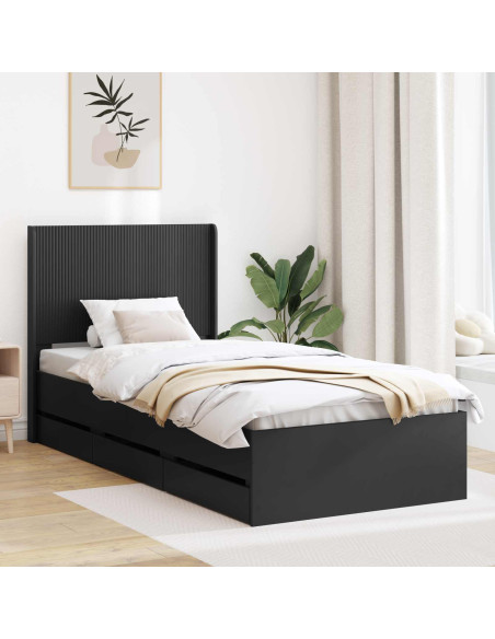 Struttura del letto con stoccaggio e testata Nero 100 x 200 cm