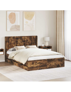 Struttura del letto con stoccaggio e testata Rovere Fumo