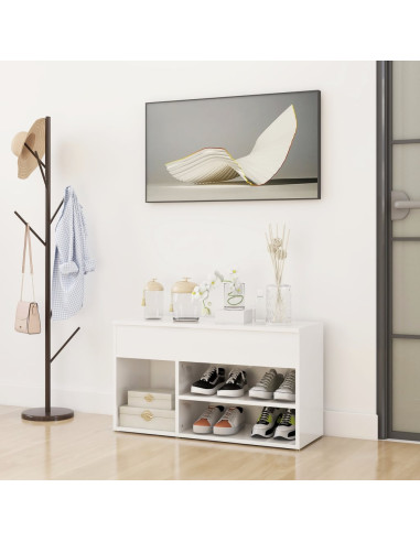 Panca Portascarpe Bianco Lucido 80x30x45 cm in Truciolato