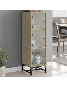 Credenza con Ante in Vetro Rovere Sonoma 35x37x120 cm