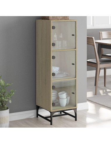Credenza con Ante in Vetro Rovere Sonoma 35x37x120 cm