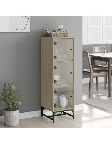 Credenza con Ante in Vetro Rovere Sonoma 35x37x120 cm
