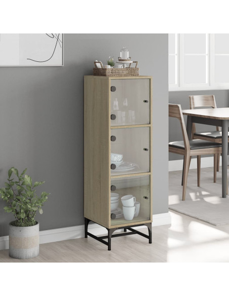 Credenza con Ante in Vetro Rovere Sonoma 35x37x120 cm