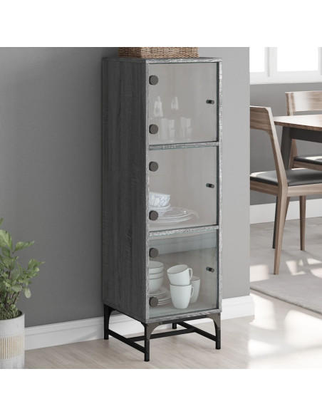Credenza con Ante in Vetro Grigio Sonoma 35x37x120 cm