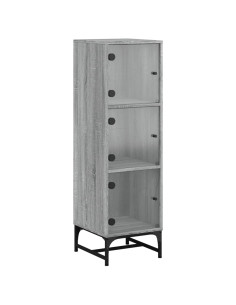 Credenza con Ante in Vetro Grigio Sonoma 35x37x120 cm 2