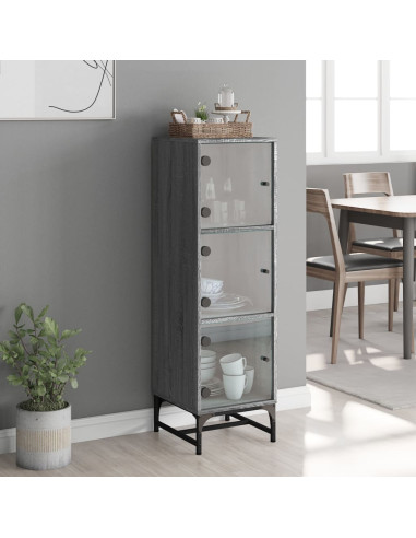 Credenza con Ante in Vetro Grigio Sonoma 35x37x120 cm