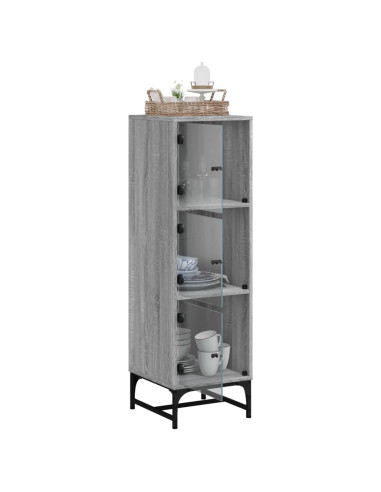 Credenza con Ante in Vetro Grigio Sonoma 35x37x120 cm