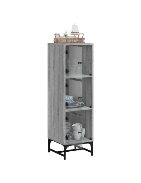 Credenza con Ante in Vetro Grigio Sonoma 35x37x120 cm