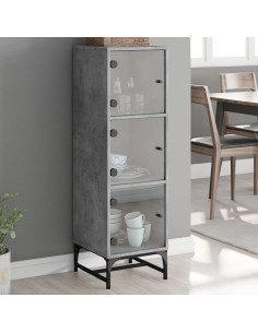 Credenza con Ante in Vetro Grigio Cemento 35x37x120 cm