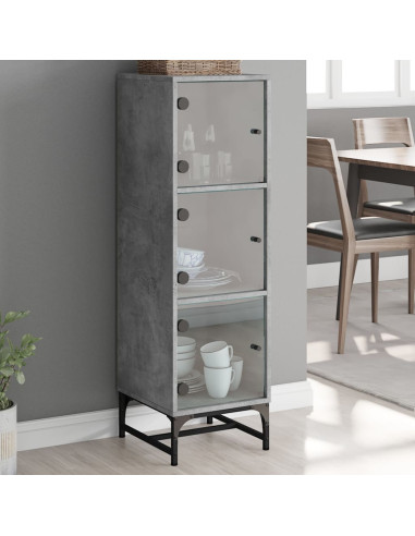 Credenza con Ante in Vetro Grigio Cemento 35x37x120 cm