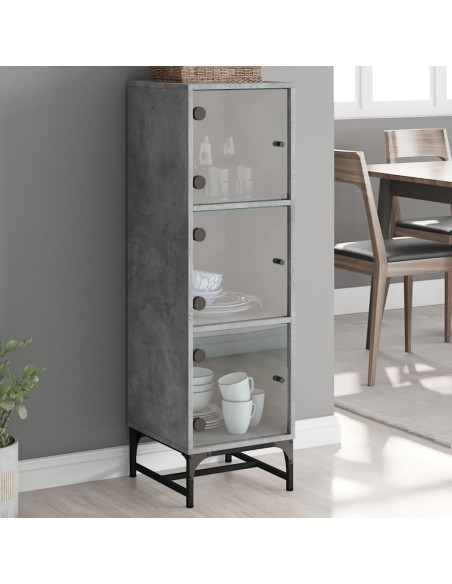 Credenza con Ante in Vetro Grigio Cemento 35x37x120 cm