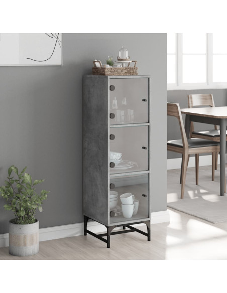Credenza con Ante in Vetro Grigio Cemento 35x37x120 cm