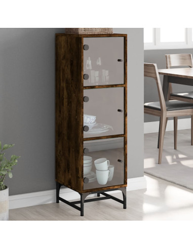 Credenza con Ante in Vetro Rovere Fumo 35x37x120 cm