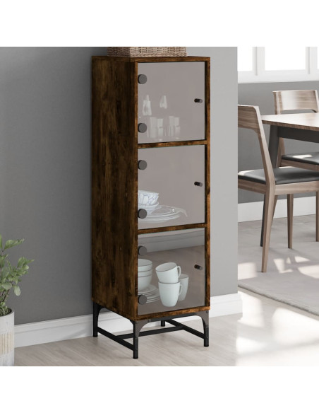 Credenza con Ante in Vetro Rovere Fumo 35x37x120 cm
