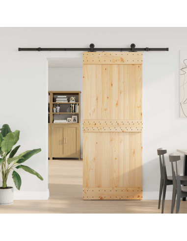 Porta scorrevole NARVIK 85 x 210 cm (213,5 cm) Naturale e Nero