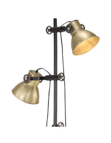 Lampada da Pavimento con 2 Paralumi Ottone E27 in Ghisa