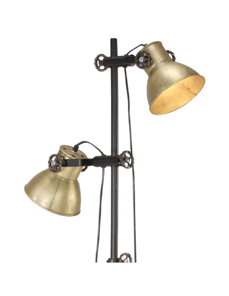 Lampada da Pavimento con 2 Paralumi Ottone E27 in Ghisa