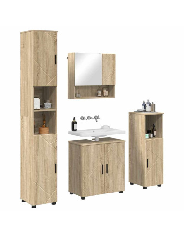 Set di mobili per il bagno con porta 4 pcs Rovere Sonoma