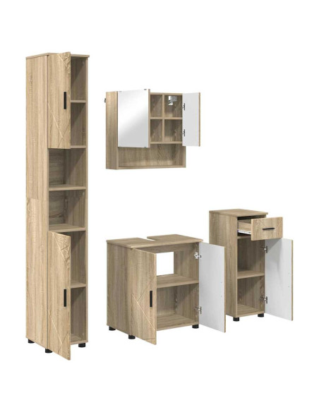 Set di mobili per il bagno con cassetto 4 pcs Rovere Sonoma
