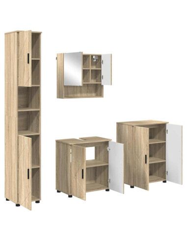 Set di mobili per il bagno con porta 4 pcs Rovere Sonoma
