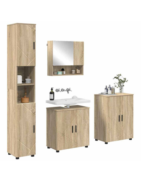 Set di mobili per il bagno con porta 4 pcs Rovere Sonoma