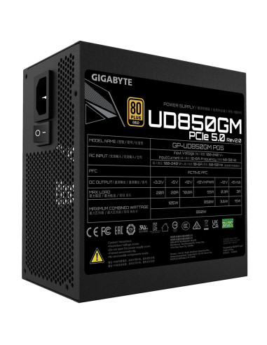 GIGABYTE UD850GM PG5 V2 Alimentatore – PCIe Gen 5.1, 80 PLUS Gold, Design completamente modulare, Ventola da 120 mm, Compatibi