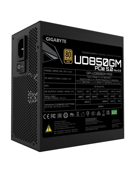 GIGABYTE UD850GM PG5 V2 Alimentatore – PCIe Gen 5.1, 80 PLUS Gold, Design completamente modulare, Ventola da 120 mm, Compatibi