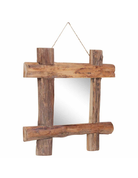 Specchio con Tronchi Naturale 50x50 cm in Teak di Recupero
