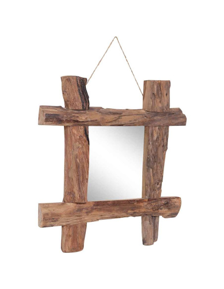 Specchio con Tronchi Naturale 50x50 cm in Teak di Recupero
