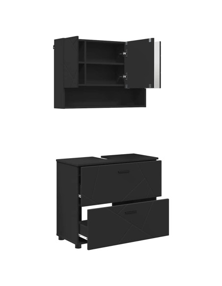 Set di mobili per il bagno con cassetto con porta 2 pcs Nero
