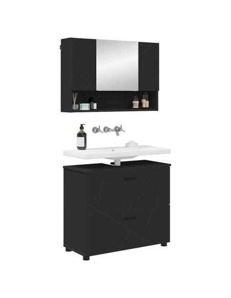 Set di mobili per il bagno con cassetto con porta 2 pcs Nero