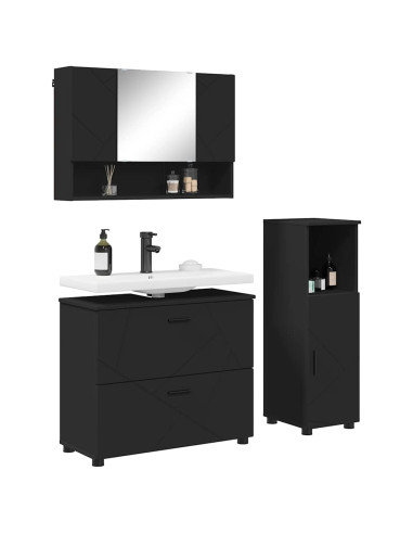 Set di mobili per il bagno con cassetto con porta 3 pcs Nero