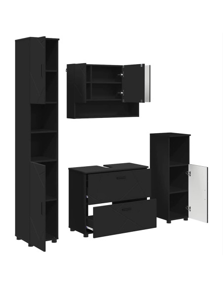 Set di mobili per il bagno con cassetto con porta 4 pcs Nero
