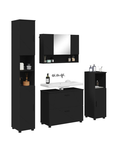 Set di mobili per il bagno con cassetto con porta 4 pcs Nero