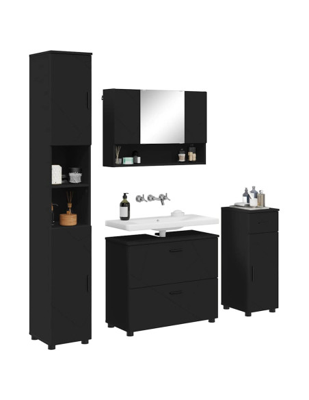 Set di mobili per il bagno con cassetto con porta 4 pcs Nero