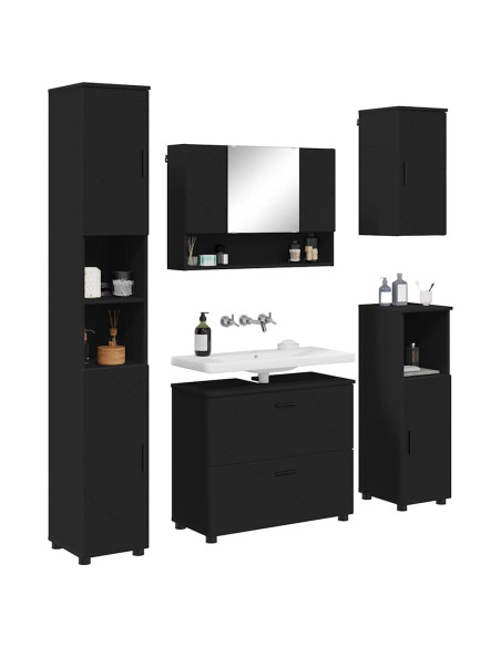 Set di mobili per il bagno con cassetto con porta 5 pcs Nero