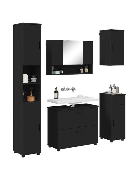 Set di mobili per il bagno con cassetto con porta 5 pcs Nero