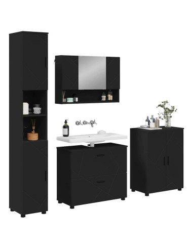 Set di mobili per il bagno con cassetto con porta 4 pcs Nero