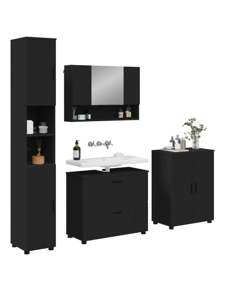 Set di mobili per il bagno con cassetto con porta 4 pcs Nero