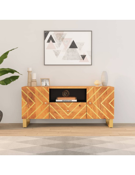 Mobile Porta TV Marrone e Nero 105x33,5x46 cm in Legno di Mango