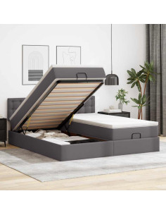 Pouf Letto con Materassi e LED Grigio 160x200cm Similpelle