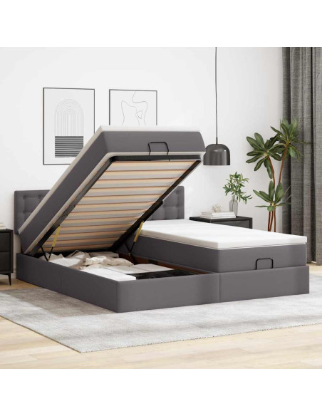 Pouf Letto con Materassi e LED Grigio 160x200cm Similpelle