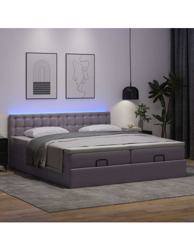Pouf Letto con Materassi e LED Grigio 160x200cm Similpelle