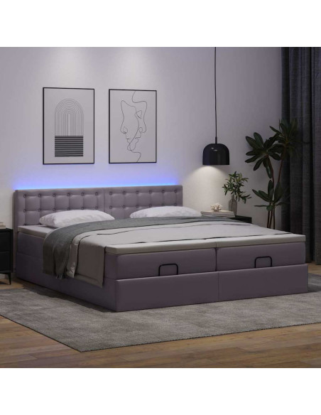 Pouf Letto con Materassi e LED Grigio 160x200cm Similpelle