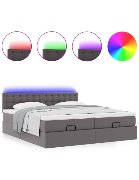 Pouf Letto con Materassi e LED Grigio 160x200cm Similpelle