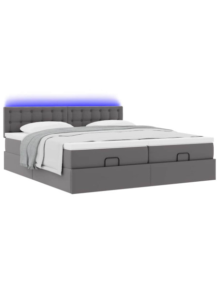 Pouf Letto con Materassi e LED Grigio 160x200cm Similpelle